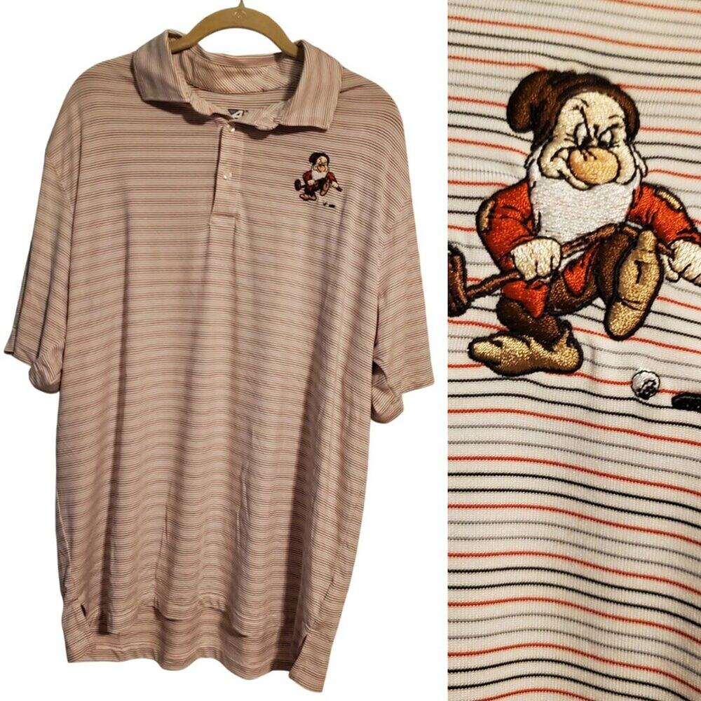 Ahead USA x Disney Striped Grumpy Seven Dwarves Golf Polo Shirt Size Large